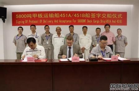 廈船重工兩艘5800噸甲板運(yùn)輸船簽字交船