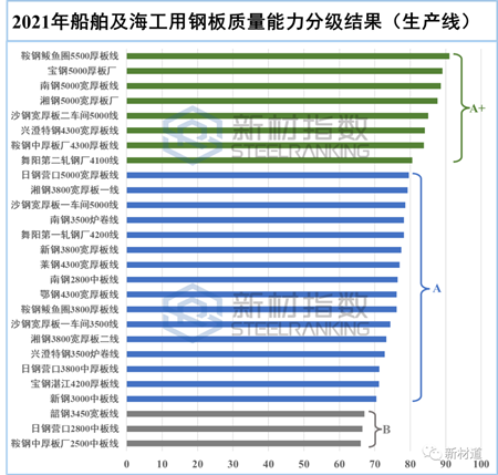 2021年我國船舶及海工用鋼生產企業(yè)和產線分級情況