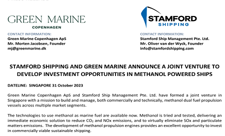 Green Marine和Stamford Ship成立合資公司建造管理甲醇雙燃料船